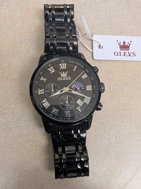 OLEVS Black Stainless Steel Men’s Chronograph Watch
